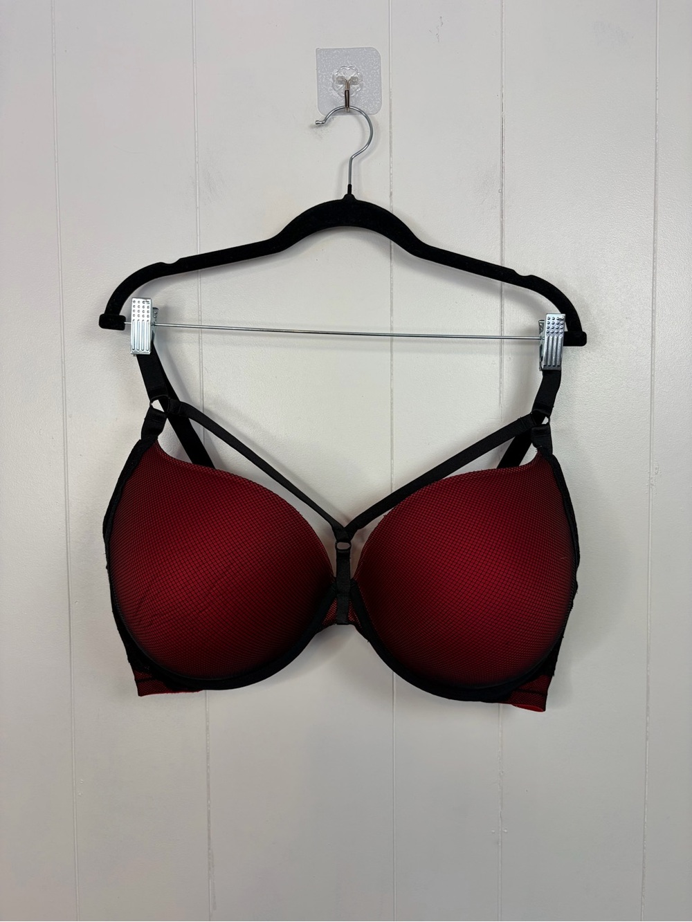 Torrid Plunge Push-Up Micro Fishnet Lace Straight Back Bra size 44ddd Red Black - Picture 3 of 7